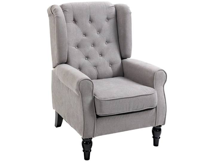 MODFU Relaxsessel Ohrensessel Grau, 74x86x102 cm, Polyester, Tufting, Holzfüße (Packung, 1-St., Einzelsessel & Relaxsessel als stilvoller Akzentsessel), Bequemer Polstersessel für Wohnzimmer, Schlafzimmer & Leseecke