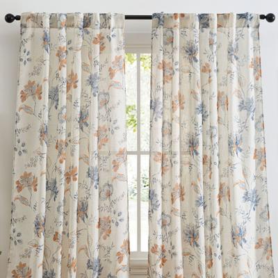 HLC.ME Spring Bloom Linen Floral Print Patterned - Back Tab Pocket Window Flower Curtains Panels for Living Room, 2 Panels