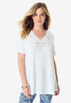 Plus Size Women's Eyelet Swing Tee by Roaman's in White (Size 14/16)