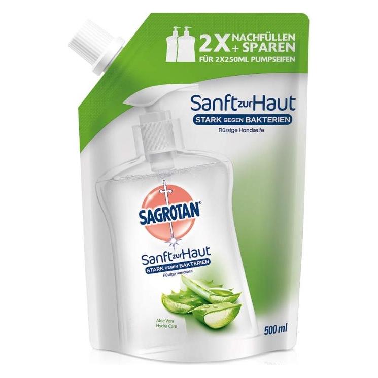 Sagrotan Handseife mit einem frischen Duft von Aloe Vera, 500 ml (Flüssigseife, Handseife Nachfüllpackung, 500 ml) (3078475)