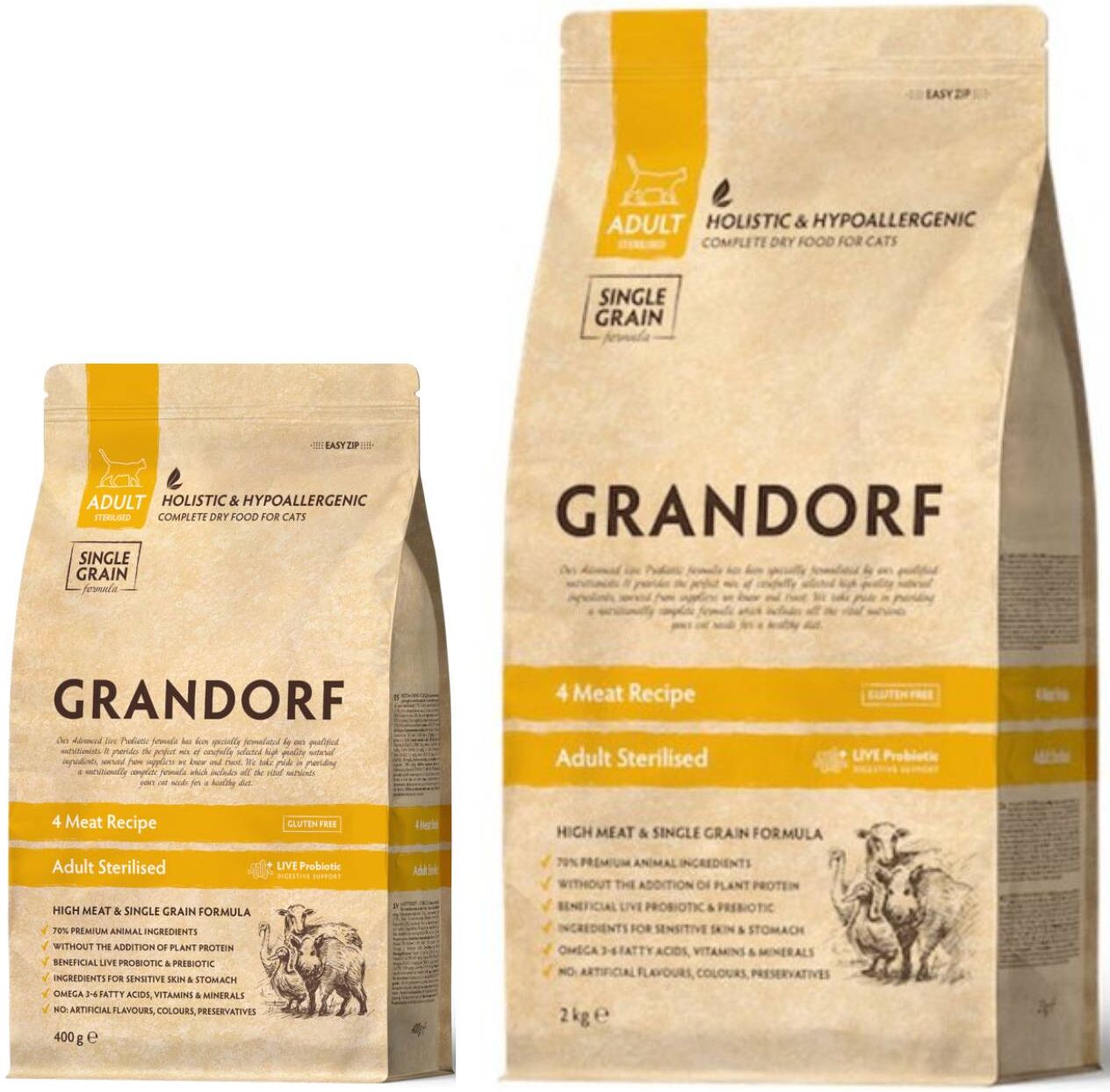 Grandorf Adult Sterilised 4 Carni per Gatti Sterilizzati e Senior 400 gr