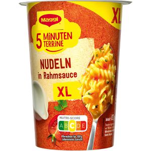 Maggi Fertiggericht 5 Minuten Terrine XL, Nudeln in Rahmsauce, je 83g, 8 Stück