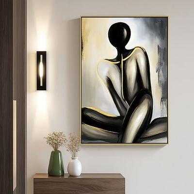 Handgemaltes, elegantes, schwarzes Akt-Frauen-Silhouette-Ölgemälde auf Leinwand, sexy weibliche Figur, handgemalte Figur, Wandbild im Vintage-Stil, glamouröse Wohndekoration
