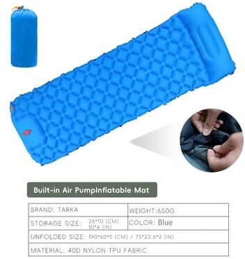 Uplift Essentials Inflatable Camping Sleeping Pad With Built in Pillow And Pump Lightweight Outdoor Air Mattress blue