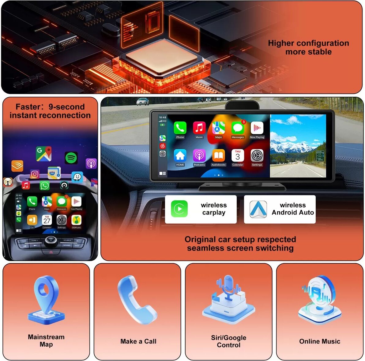 INF Orangefarbener kabelloser CarPlay Adapter - Kabelgebundener zu kabellosem CarPlay Dongle
