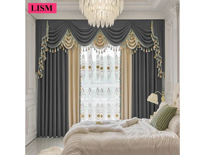 Rideaux occultants européens en velours uni pour chambre et salon, avec cantonnière simple et luxueuse, tissu de couleur personnalisable