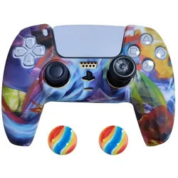 König Design 2 x Schutzhülle für Playstation 5 DualSense Controller Skin Silikon Schutz Motiv (PS5), Mehrfarbig
