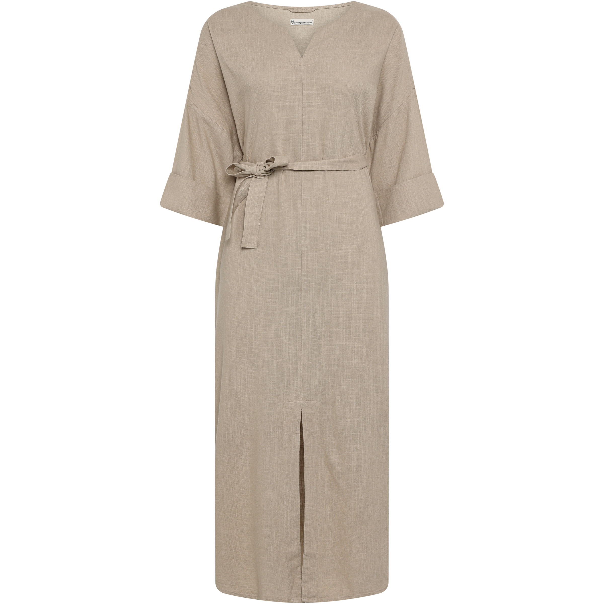 KnowledgeCotton Apparel Linen-Mix V-Neck Kleid Damen Kleider beige Größe XS Lifestyle Schnell trocknend Lyocell (Tencel)