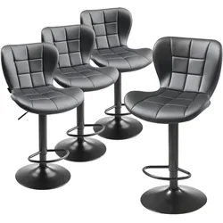 VEVOR Barhocker 4 Stk. moderner Thekenhocker aus PU-Leder, 360° drehbarer Bistrohocker mit Rückenlehne & Fußstütze, höhenverstellbarer Küchenhocker (149,7 kg belastbar) für Esszimmer Schwarz