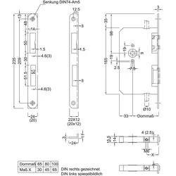 BMH, Türschloss + Schliesszylinder, Fluchttürtreibriegel 6130 Rundstulp 24 mm, DM 65 mm, universal, Edelstahl