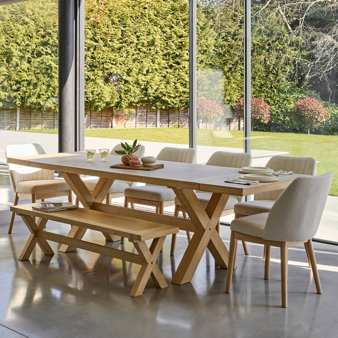 Brambly Cottage Gracela 8 -Person Oak Solid Wood Dining Set Beige 8