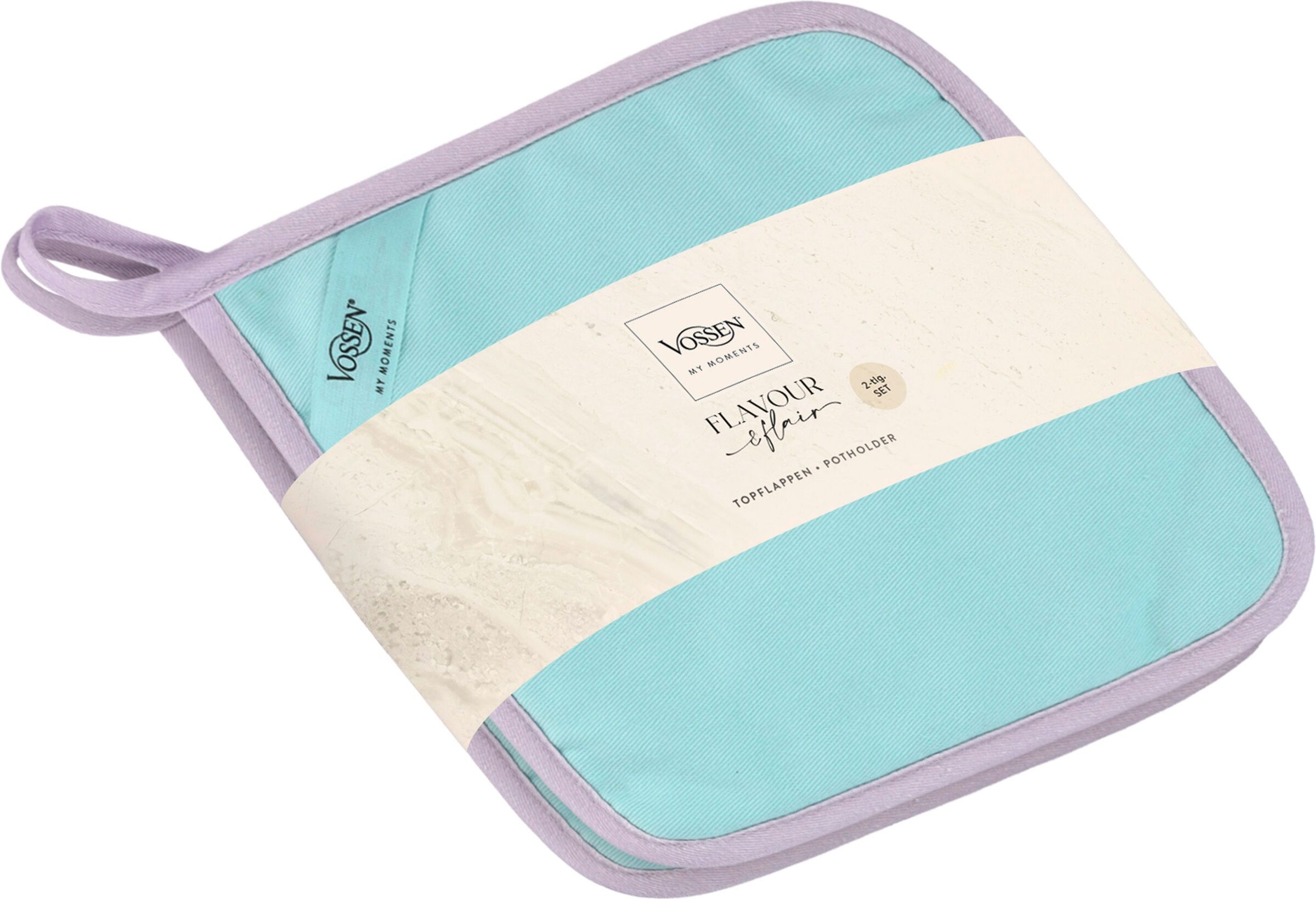 Topflappen VOSSEN "SET Oven Chic 2x Topflappen", blau (dreamy blau), B:20cm L:20cm, Obermaterial: 100% Baumwolle, Topflappen, Topflappen, mit Silikonbeschichtung im Lobster-Design, Hitzebeständig bis 250