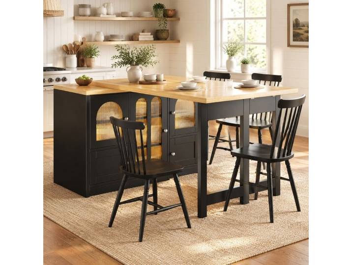 COVREO Buffet convertible en table à manger extensible 120 à 197 cm portes vitrées LED RGB MDF noir