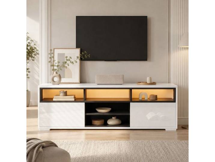 Console TV - Banc TV Meuble TV - avec lumières LED blanc 150x35x50 cm - Meuble de Salon