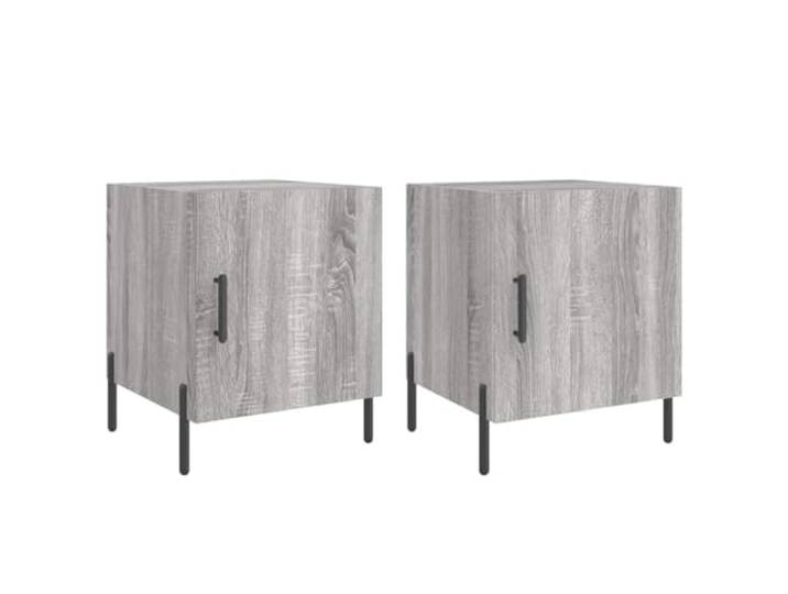 HGLADYU Nachttische 2 STK. Grau Sonoma 40x40x50 cm aus Holzwerkstoff mit Metallfüßen und Türfach für Bücher und Dekoration