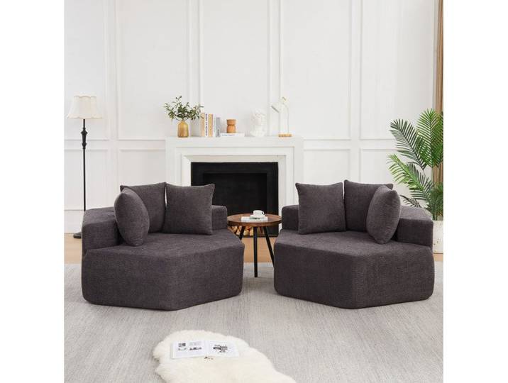 Canapé Modulable Hexagonal Gris Fauteuil Design FloraGrace Pour Salon Livré Compressé 122x138x76cm