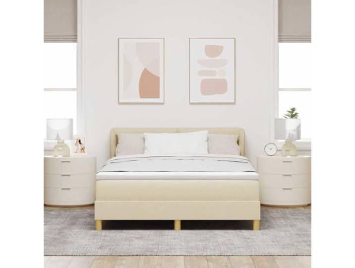 KTHLBRH Boxspringbett 140 x 190 cm Creme Gestell aus Kiefernholz, Kopfteil verstellbar, 2 Höhen, Unterstützung 280 kg