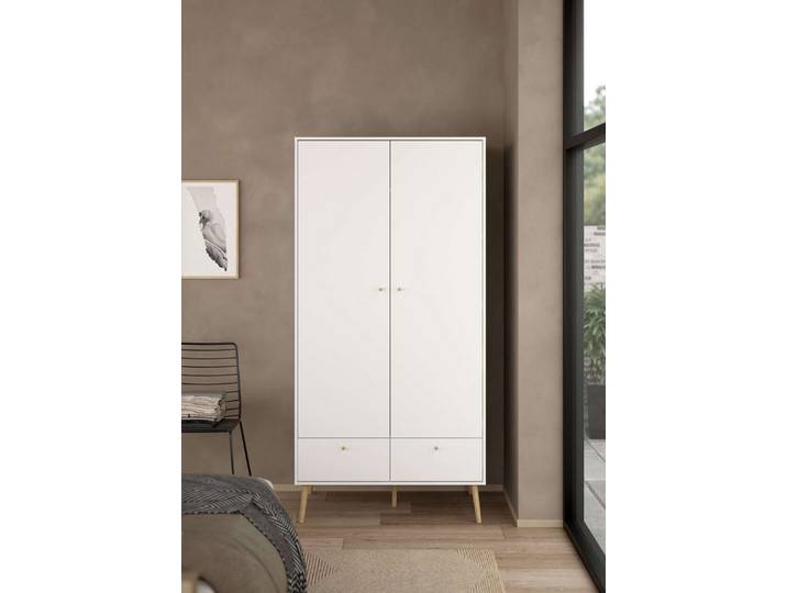 Home affaire Kleiderschrank Bodo, Drehtürenschrank, Aufbewahrung Kasten Schrank Stauraum 2 Türen, 2 Schubladen, Beine und Griffe Massivholz, Breite 99 cm