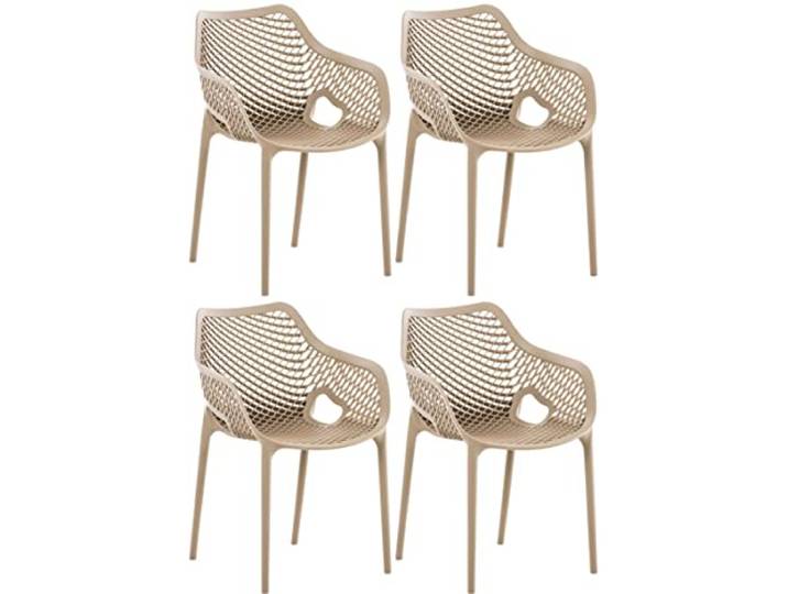 CLP Gartenstuhl 4er Set, stapelbare wetterfeste Kunststoffstühle für Terrasse & Garten, modern mit Armlehnen, Gestell grau, Air XL, Farbe:Schlamm