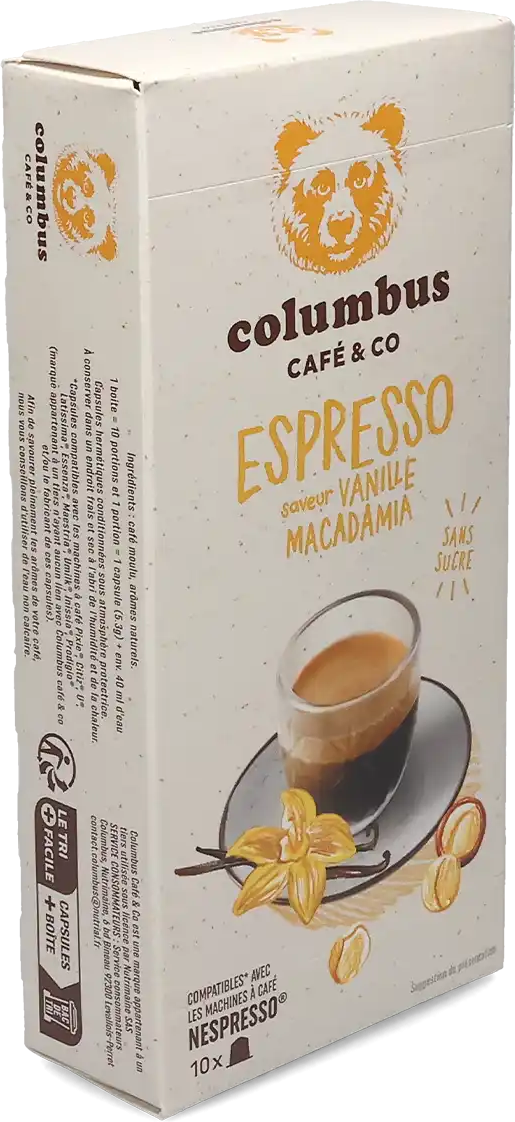 Columbus   Espresso Vanille Macadamia - 10 Capsules de café pour Nespresso® - Espresso - Café Vanille - Compatible Nespresso®