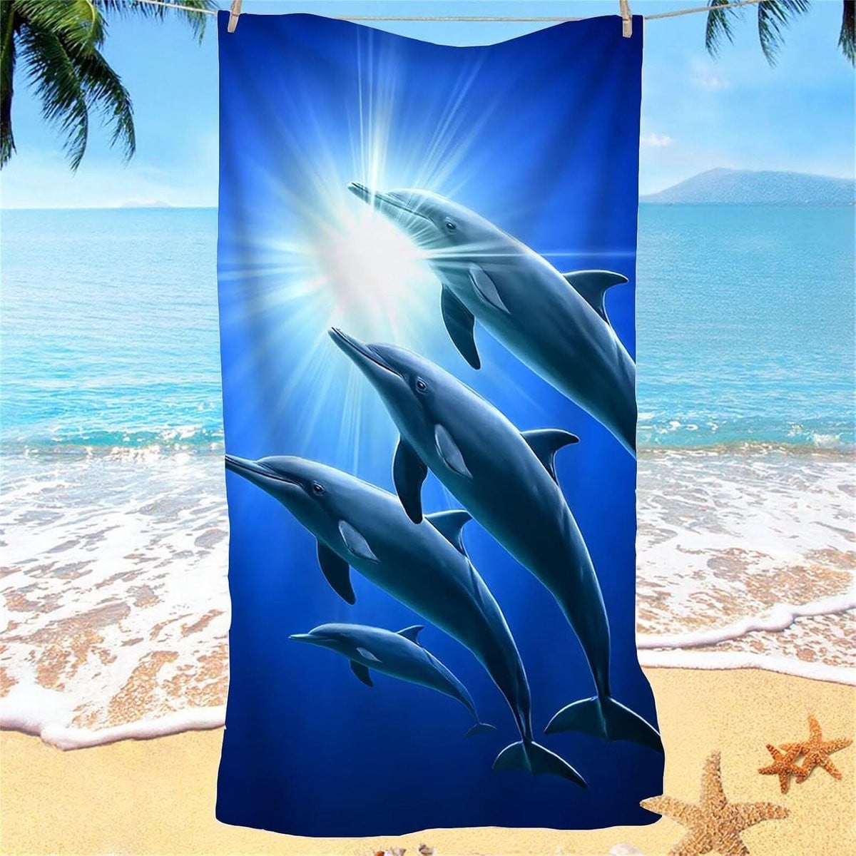 Strandlaken Microvezel Blauw Dolfijn 100x200 cm