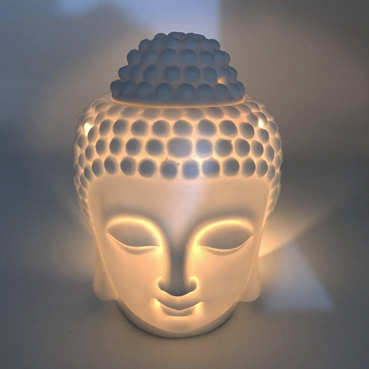 SnelShoppen Ceramic Aromatherapy Oil Burner Buddha Head Essential Oil Diffuser - Wit - S