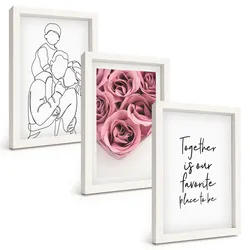 BILDER SET 3er Set - 20x30 cm Weißer Rahmen - Rosensträuße als Familienzeichnung