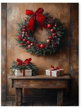 Inspire Select Vintage Red Truck Christmas Canvas Wall Art Nordic Winter Snow Scene Reindeer Holiday Decor 3 7.87 X 11.81 In