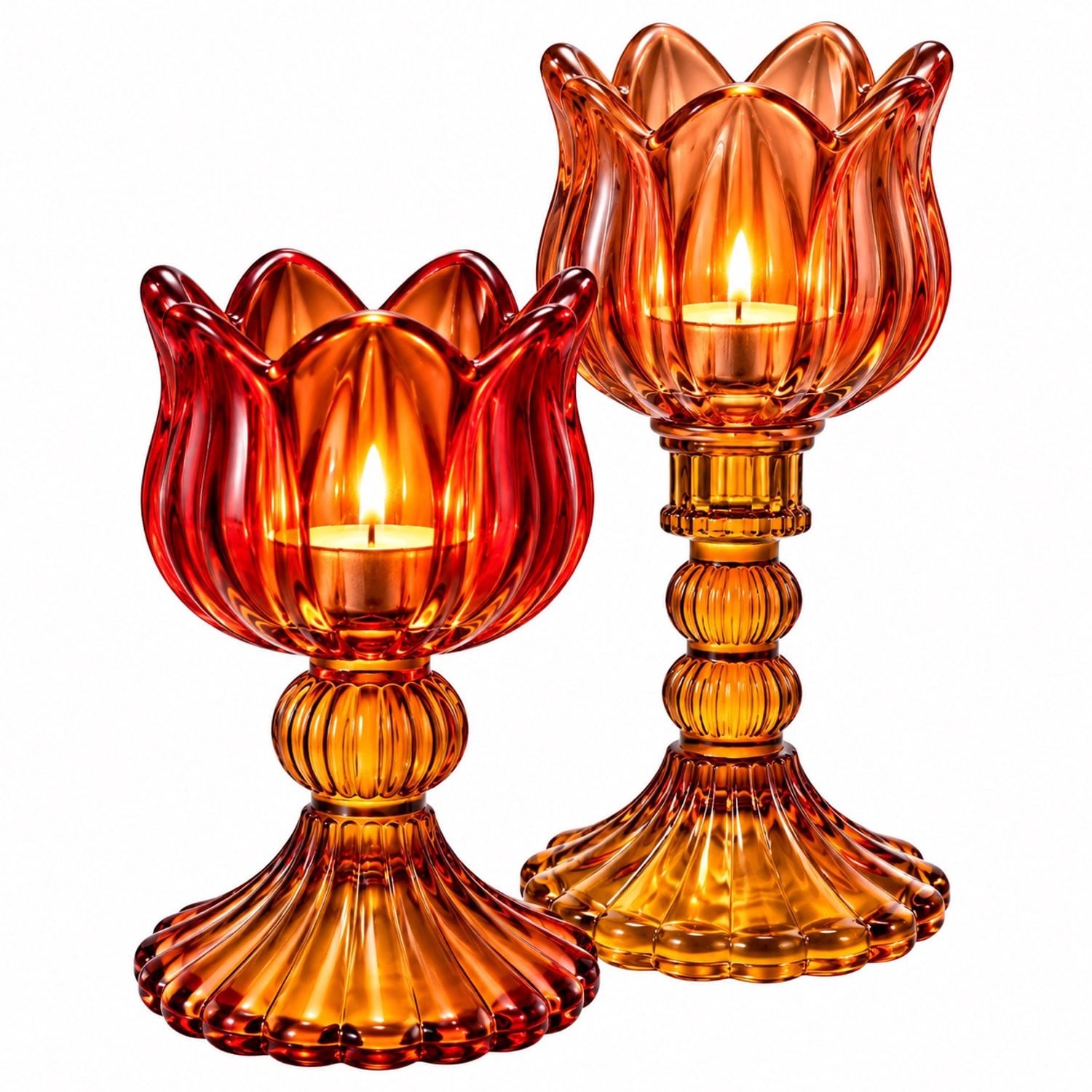 WinQ Waxinelichthouder glas Oranje/Amber set van 2