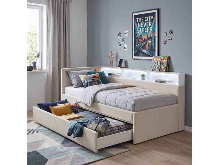 Polsterbett Nalea Komfort Velours mit Bettschublade und Beleuchtung 120x200cm modern, Mit