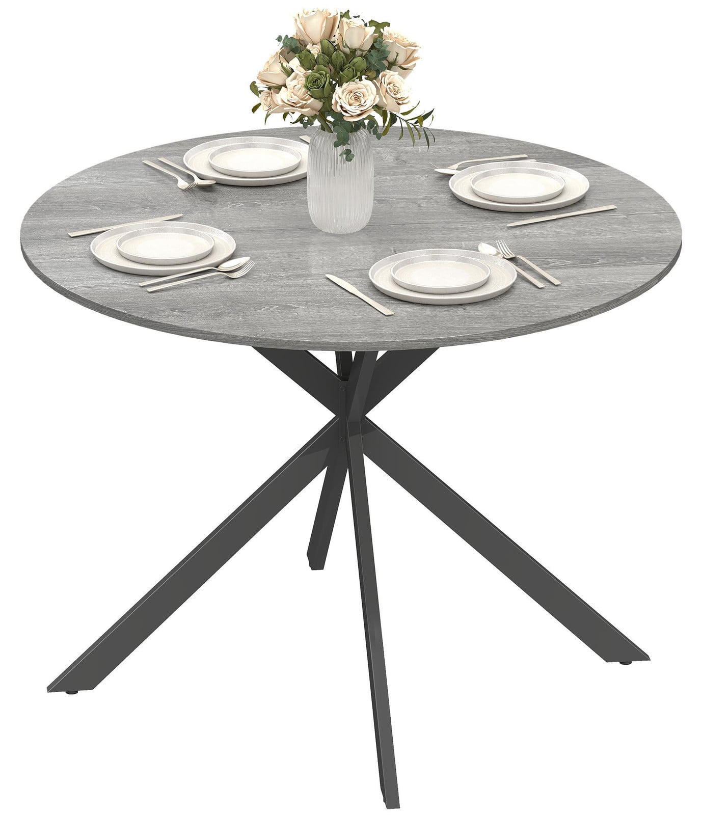 HOMCOM Ronde eettafel voor 4 personen in industriële stijl, grijs