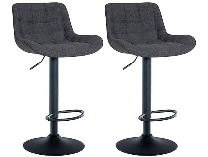 CLP 2er Set Barhocker Tover I Höhenverstellbare Tresenhocker I 360° Drehstühle Mit Rückenlehne Für Tresen Und Theke Farbe schwarz Material Stoff