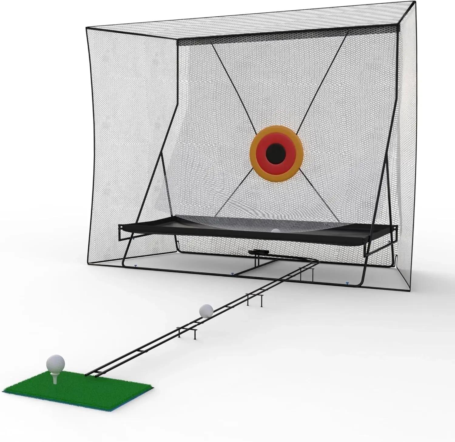 Golf-Übungsnetz - Robustes Trainingsnetz - 3,05 x 2,44 m - Ballrückführung - Metallrahmen - Für drinnen und draußen - Schwarz