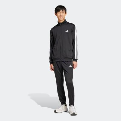 Trainingsanzug ADIDAS SPORTSWEAR "3-STREIFEN FRENCH TERRY", Herren, Gr. S, schwarz, Obermaterial: 100% Polyester, Sportanzüge Trainingsanzug, zweiteiliges Set, aus French-Terry-Material, mit Rippdetails