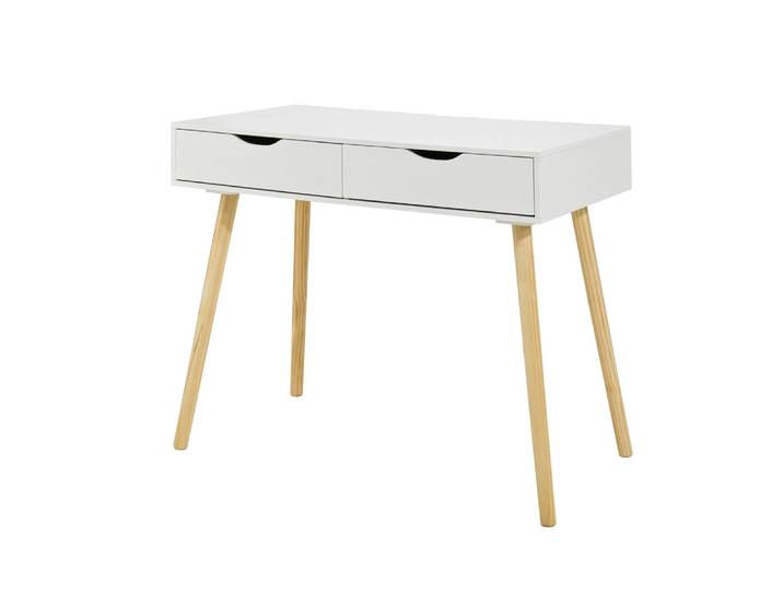 Bureau informatique 2 tiroirs effet bois blanc