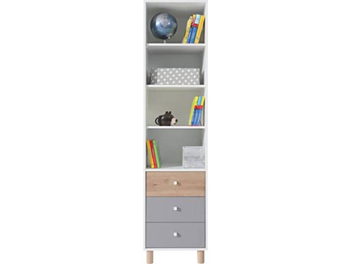 möbel-direkt Standregal mit Schubkästen Farin in Weiß, Eiche Artisan & Grau, 45 x 190 x 40 cm, Moderner Stil, Aufbau erforderlich