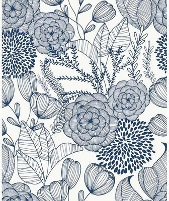 NuWallpaper Navy/White Secret Garden Floral Pattern Peel-and-Stick Wallpaper - 216in x 20.5in x 0.025in