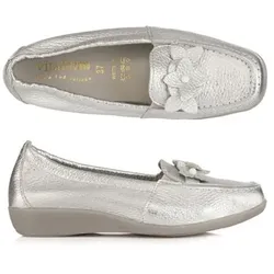 VITAFORM Damen-Slipper Hirschleder Metallic Blütenschmuck Sohle Hilka
