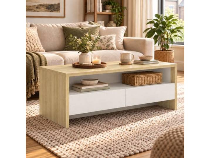 Cedario Couchtisch Holz mit Stauraum, 2 Schubladen & offenem Fach Wohnzimmertisch mit 2 Schubladen und offenem Fach, in 5 Größen und mehreren Farben für flexiblen Stauraum modernes Wohnen