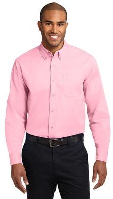 Port Authority S608ES Extended Size Long Sleeve Easy Care Shirt in Light Pink size 10XL   Cotton/Polyester Blend