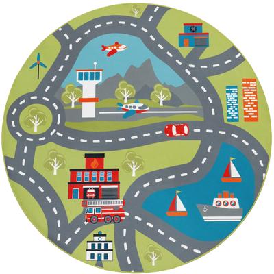 Kinderteppich PACO HOME "Bino 562", grün, H:4mm Ø:160cm, Polyester, Teppiche, Kinderteppich, Kurzflor, Straßen-Spiel-Teppich, Motiv Flughafen, Kinderzimmer
