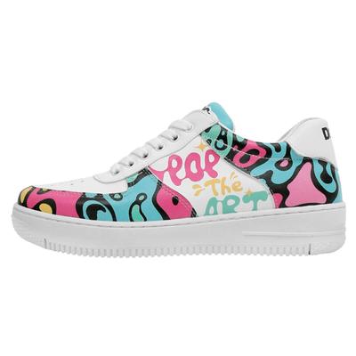 Sneaker DOGO "Dice Low-Top Sneaker Daisy Stripes Damen Sneaker, Dice Low-Top", Damen, Gr. 38, Normalschaft, bunt (weiß, rosa), Lederimitat, Schuhe Sneaker, Handgefertigt