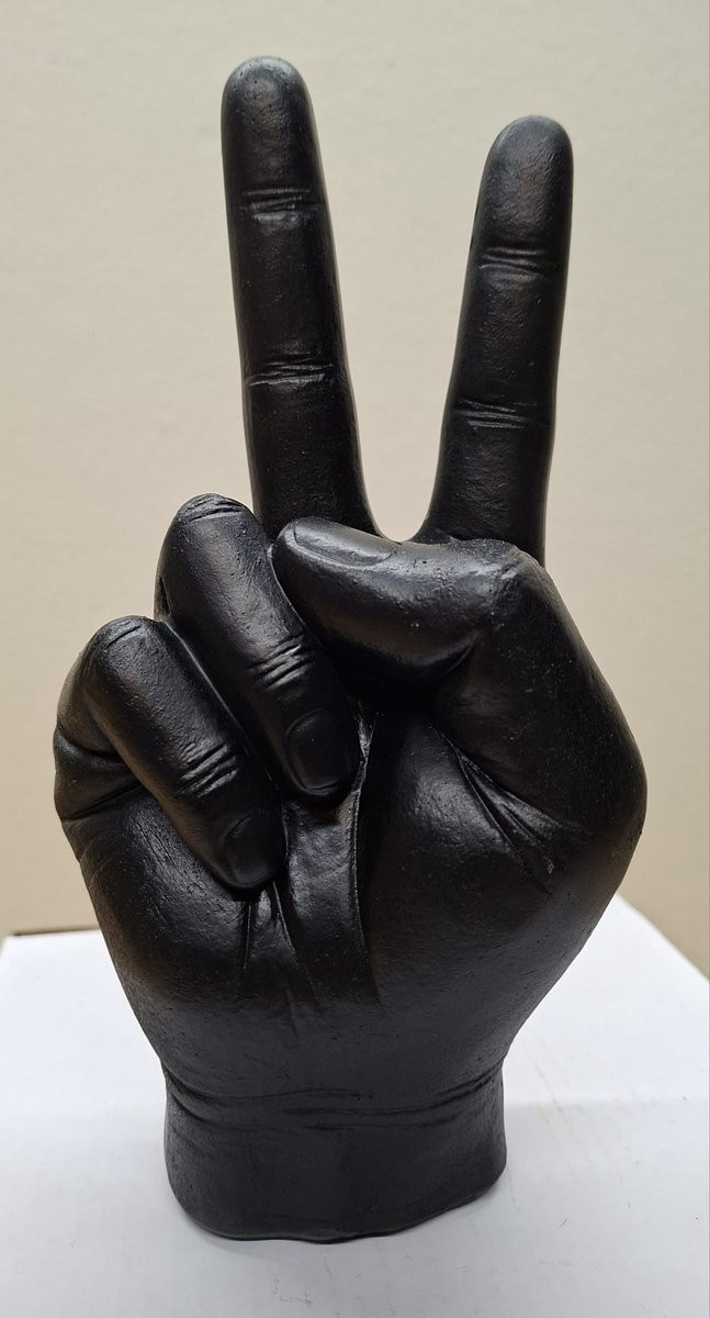 Hand Peace Beeld Decoratie - Zwart - Polyresin - Woondecoratie