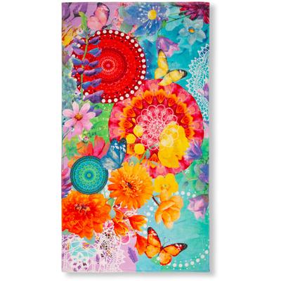 Strandtuch HIP "Vitori", lila, B:100cm L:180cm, Frotteevelours, Obermaterial: 100% Baumwolle, Handtücher, 100% Baumwolle, Velours, 100x180, Weich, Strand, Mandala, Blumen, Bunt