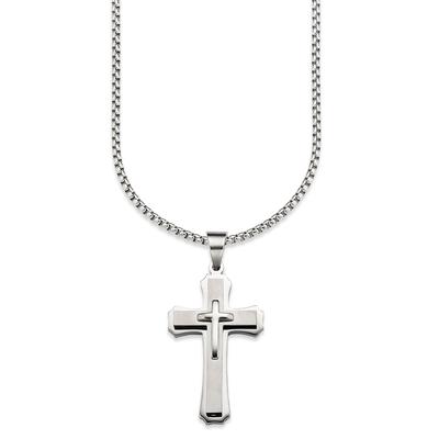 Kette mit Anhänger BRUNO BANANI "Schmuck Geschenk Halskette Kreuz Venezianerkette", silber (edelstahlfarben), Halsketten, Herren, Edelstahl, L: 55 B: 3mm, B:3mm