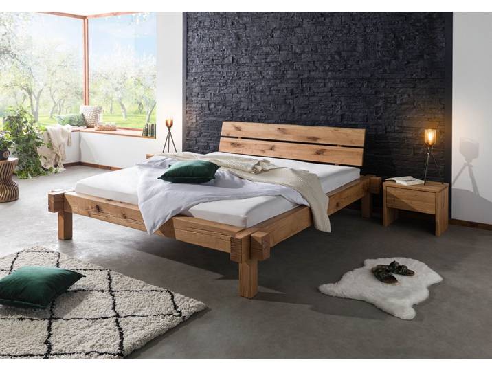 Lit 200x200 poutre de chêne Lombard naturel huilé JANGALI # 723
