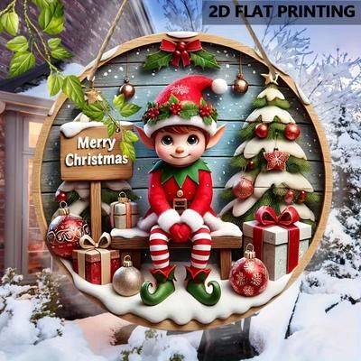 Inspired Finds Christmas Elf Wooden Sign 7.9 In Round Rustic Holiday Decor Christmas Elf Wooden Sign 7.9 In Round Rustic Holiday Decor