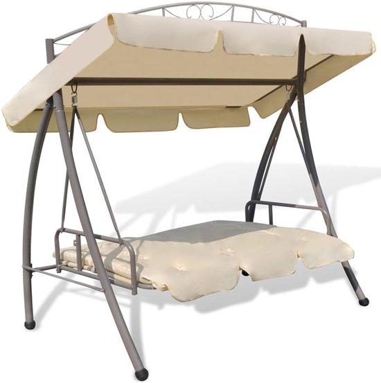 Schwingbank mit Sonnendach - Garten Schwingbank - Entspannen im Freien - Pulverbeschichteter Stahlrahmen - Sitzhöhe 50 cm - Sandweiß