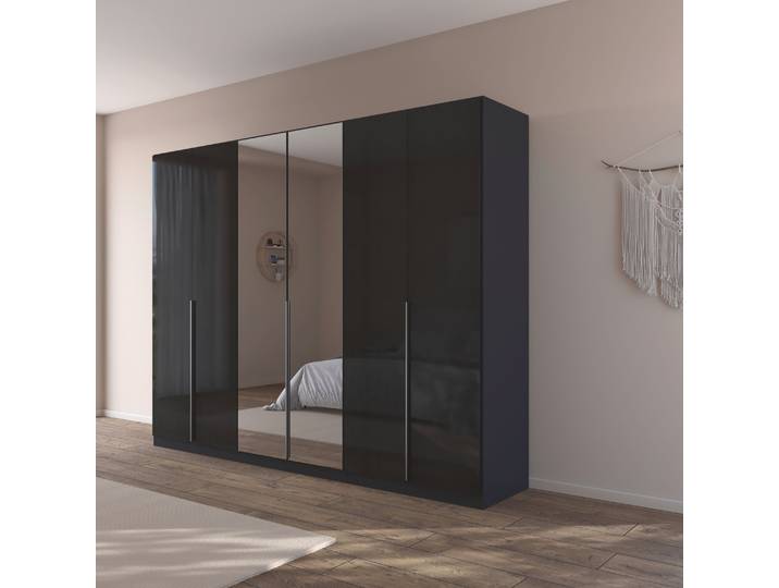 Drehtürenschrank, 271x210 cm, Holzwerkstoff, Grau Hochglanz, 5 Einlegeböden & 3 Kleiderstangen, Modern, Rauch