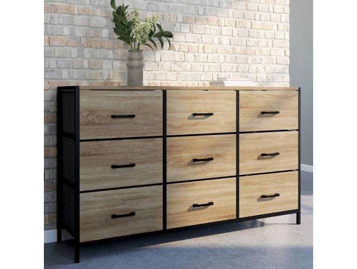 IDMARKET Commode 9 tiroirs en tissu UTAH 115 cm meuble de rangement design industriel